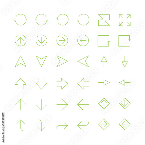 Thin arrows. Infographic thin elements template navigation arrows vector icons. Illustration of arrow pointer curve and round