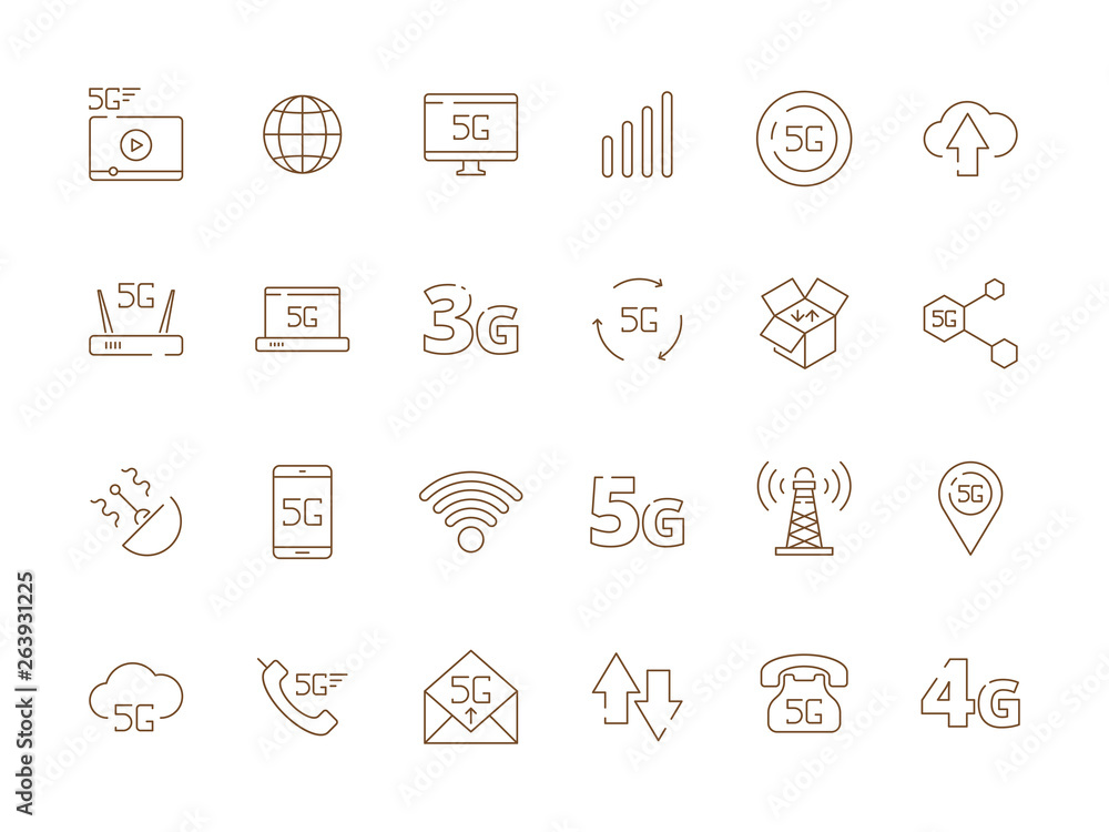 5g icons. Internet mobile safety wireless 4g signal telecommunication ...