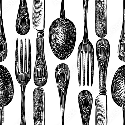 Pattern of sketches of cutlery