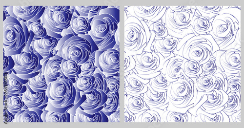 a series of seamless patterns with the image of a stylized rosebud, in different colors