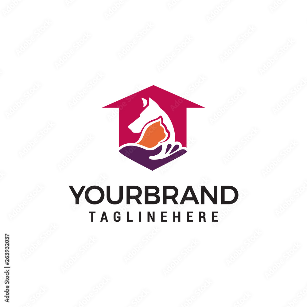 Animal pet care. dog cat pet house home love logo design concept template vector Animal pet care. dog cat pet house home love logo design concept template vector