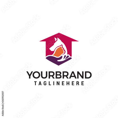 Animal pet care. dog cat pet house home love logo design concept template vector