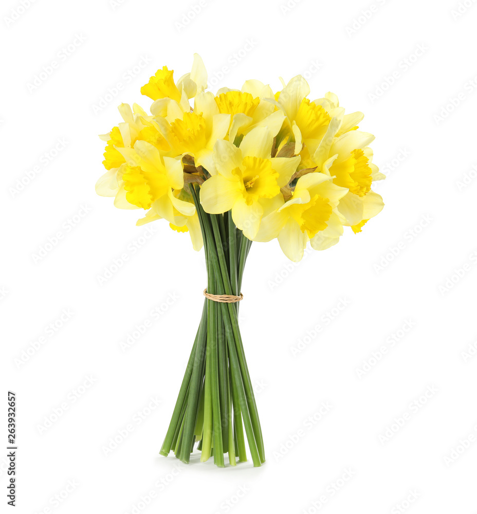 Bouquet of daffodils on white background. Fresh spring flowers Bouquet of daffodils on white background. Fresh spring flowers