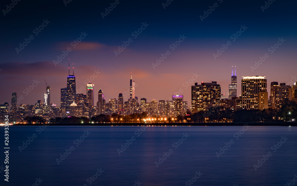 Colorful Chicago Sunset Skyline