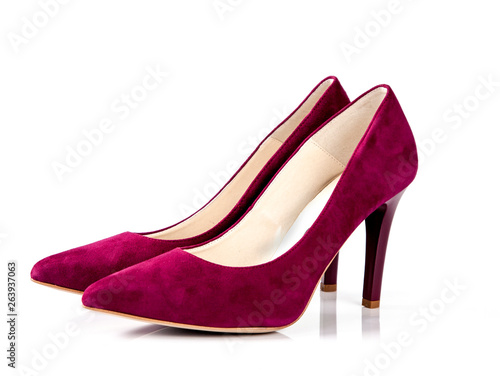 Magenta high heel women shoes isolated on white background