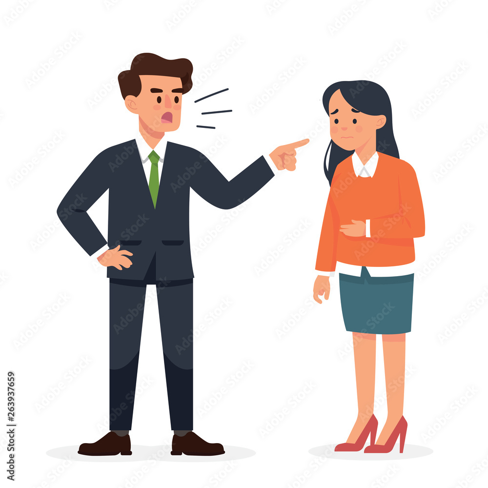 vector illustration angry boss standing in front of woman worker/ his secretary vector illustration angry boss standing in front of woman worker/ his secretary