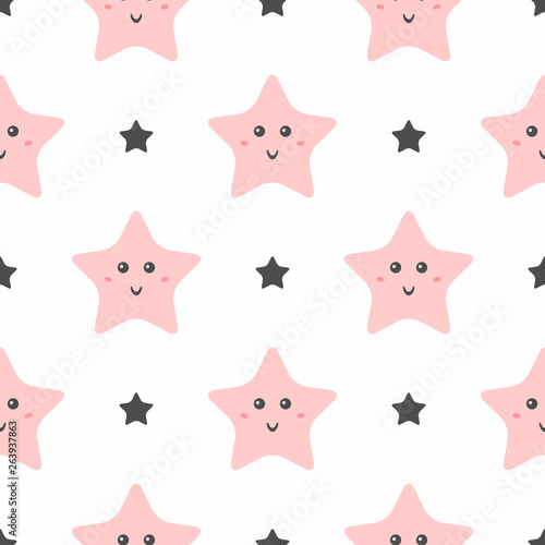 Seamless pattern with cute smiling stars. Pajama print for girls.