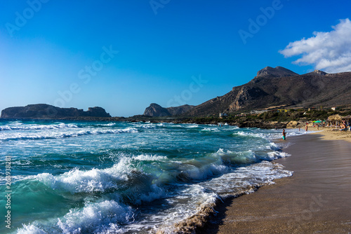 Waves of the sea on the beach Falasarna in Crete