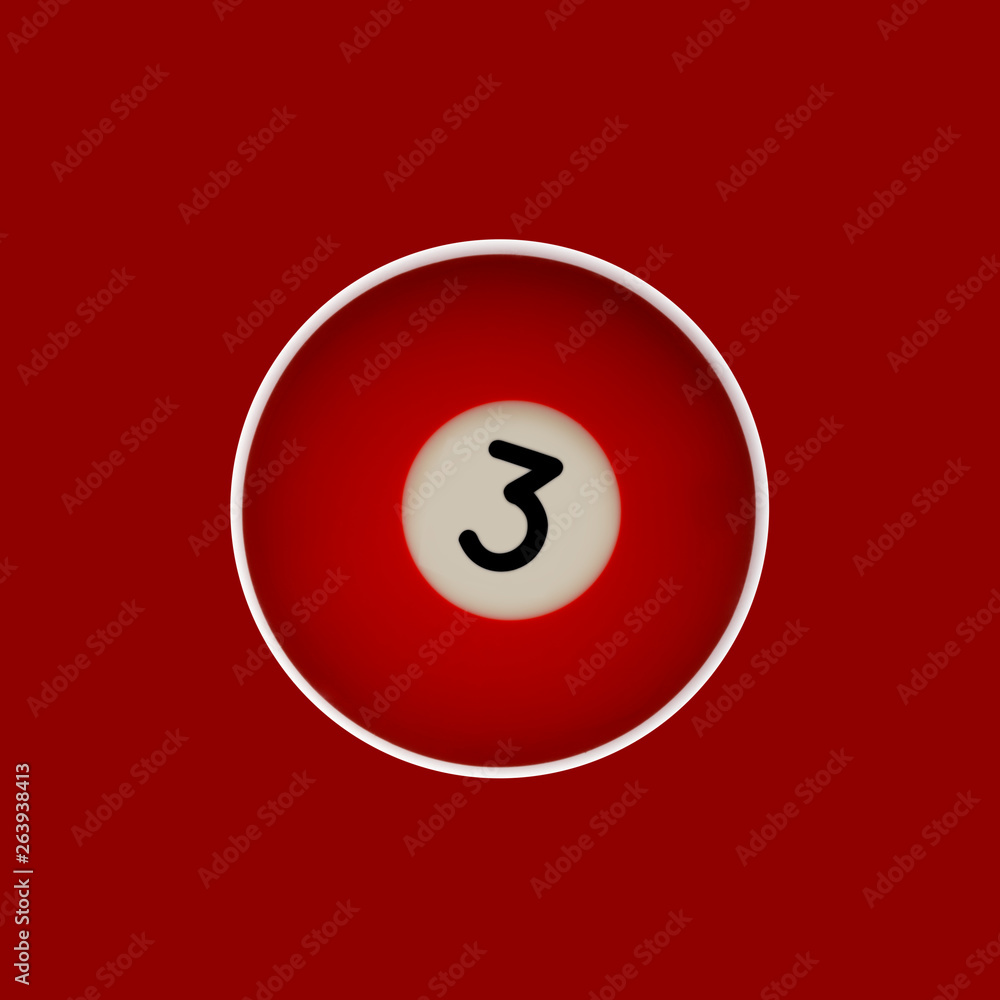 Red number 3 pool ball on a red background Red number 3 pool ball on a red background
