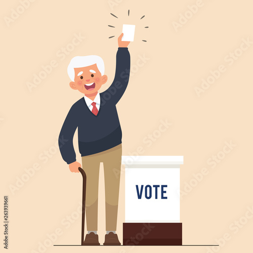 vector illustration elderly people show paper election before insert in to the box
