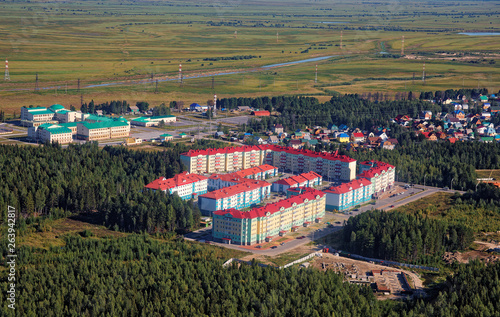Obraz na płótnie Modern area recently built on the outskirts of the Siberian city of Khanty-Mansiysk w salonie