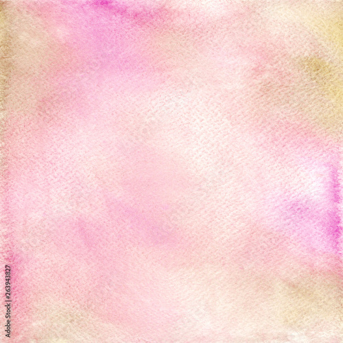 Abstract painted watercolor background on paper texture. Hand painted abstract art - painting. Colorful watercolor texture in pink and gold shades.