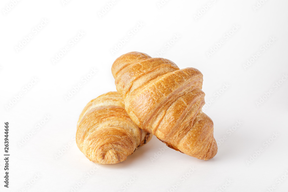 Isolated croissants white background. Tasty croissants