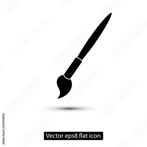 Paint brush flat black icon with shadow