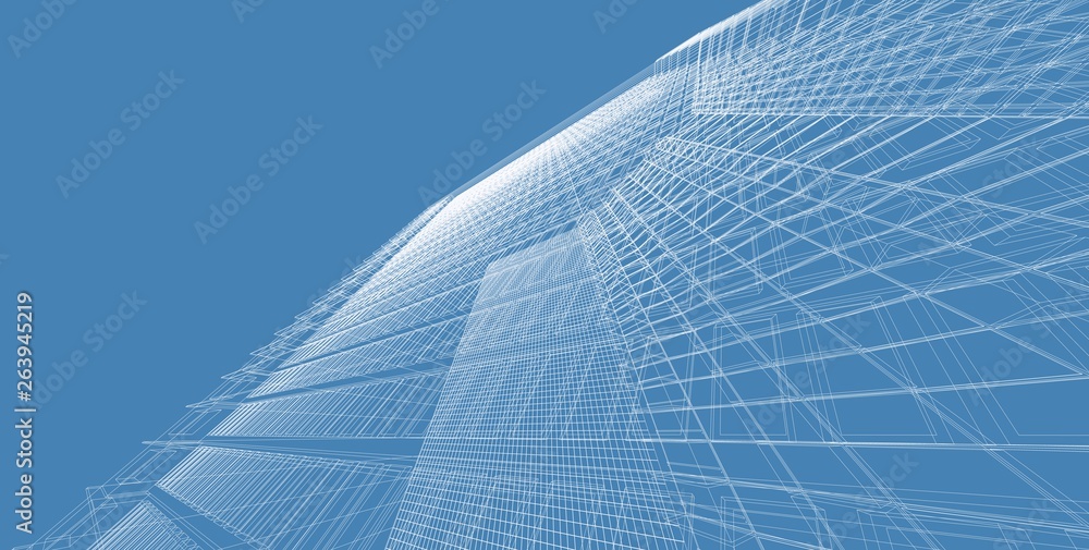 Fototapeta premium 3D illustration architecture building perspective lines.