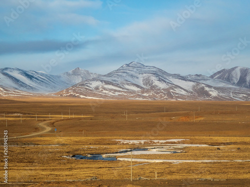 Car window scenery of Qinghai–Tibet railway in Tibet Autonomous Region, China. photo