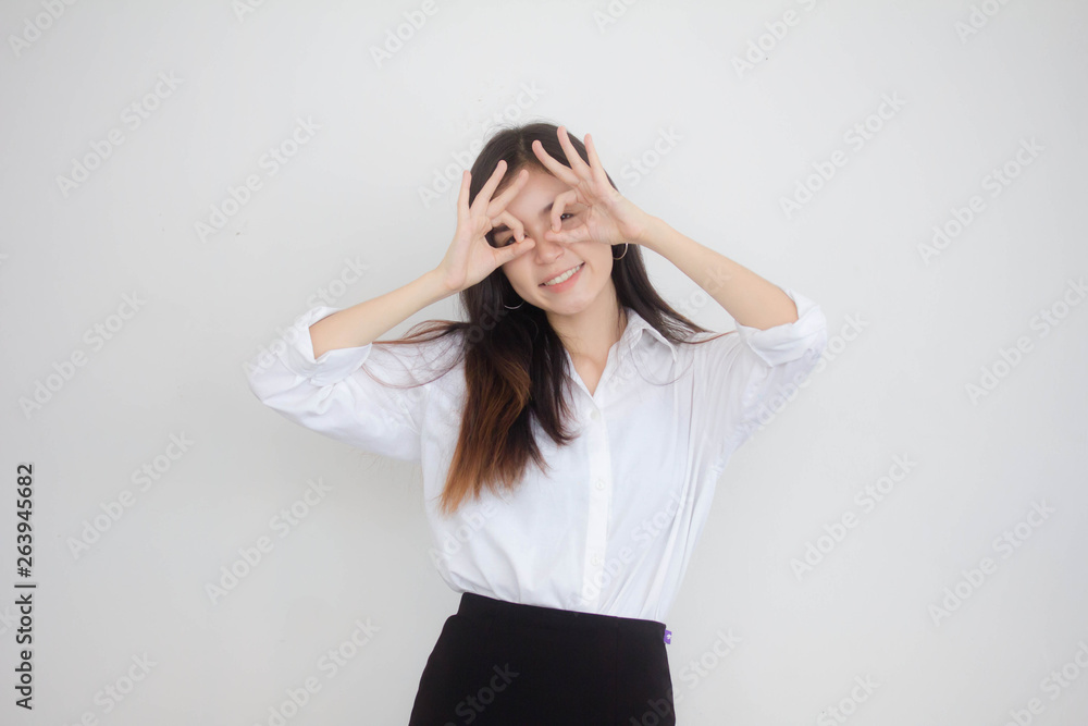 Portrait of thai adult working women white shirt OK Portrait of thai adult working women white shirt OK
