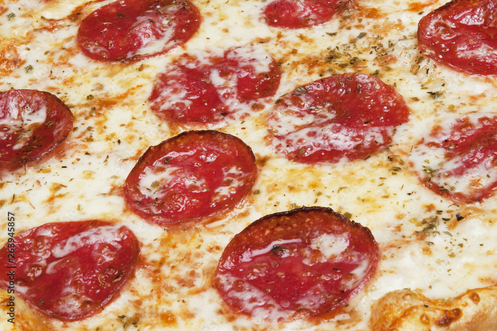 Tasty pizza with cheese and tomatoes macro shot Tasty pizza with cheese and tomatoes macro shot