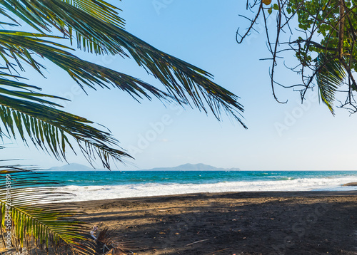 Dark sand and coconut palm trees in Grande Anse beach