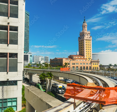 Monorail and Freedom tower in downtown Miami photo