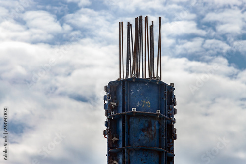 Formwork for pouring concrete on a cloudy sky. Costructions site. photo