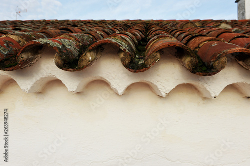 Eave of a traditional roof of tiles in a village house of Andalusia Spain