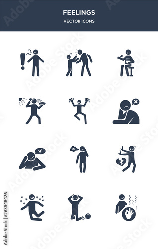 12 feelings vector icons such as good human, grateful human, great human, guilty happy contains heartbroken helpless hopeful hopeless horrible hot icons