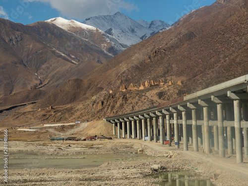 Car window scenery of Qinghai–Tibet railway in Tibet Autonomous Region, China.