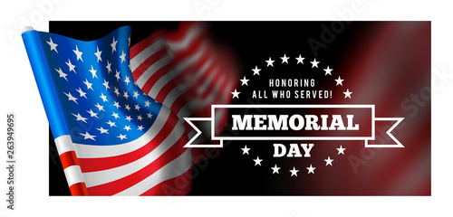 Memorial day vector illustration with waving flag of united states of america