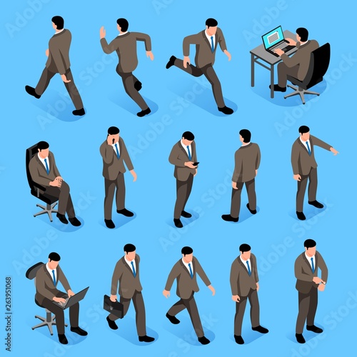 Men Poses Isometric Icons Set