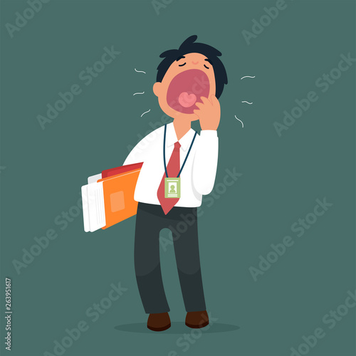vector illustration of a man worker getting tired and sleepy