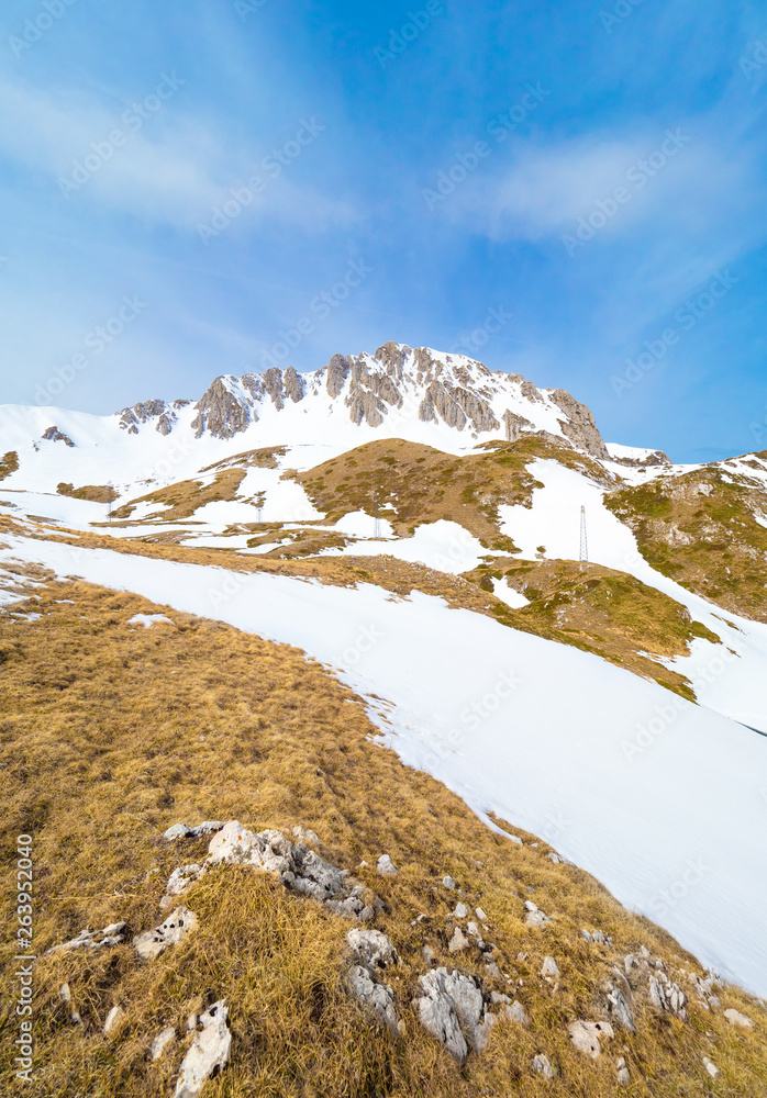 Rieti (Italy) - The summit of Monte Terminillo with snow. 2216 meters, Terminillo Mount is named the Mountain of Rome, located in Apennine range, central Italy