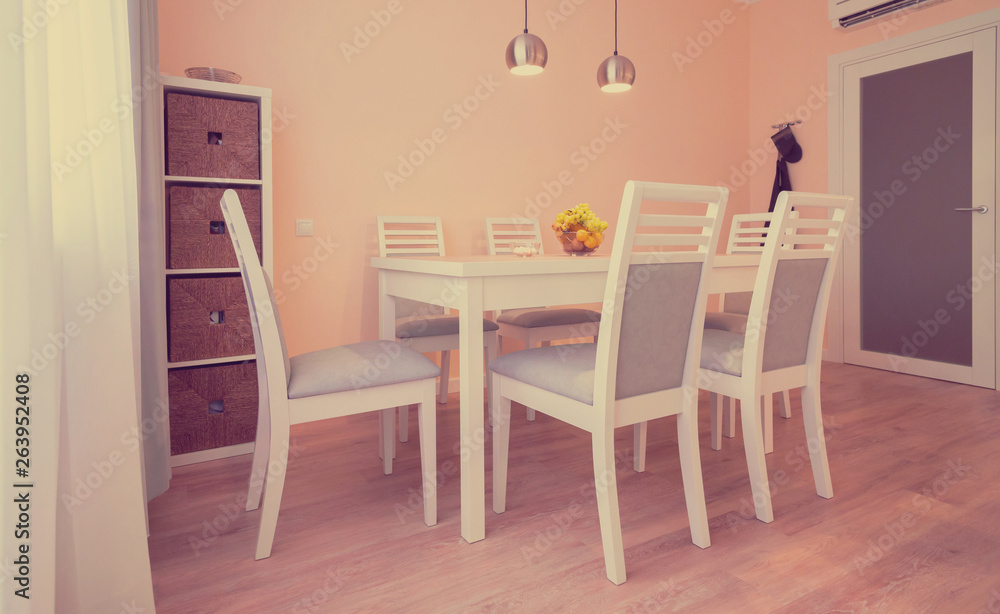 Fototapeta premium Interior. Kitchen modern, white, gray, beige color