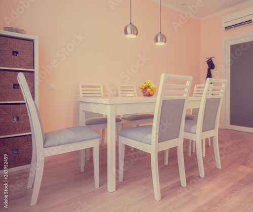 Interior. Kitchen modern, white, gray, beige color © erainbow