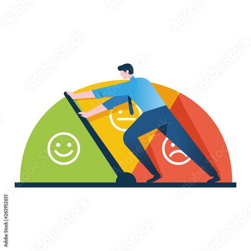businessman keeps the scale of emotions from approaching stress, managing stress level in the workplace concept, can be use for web, banner, web, poster, social media