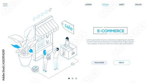 E-commerce - line design style isometric web banner