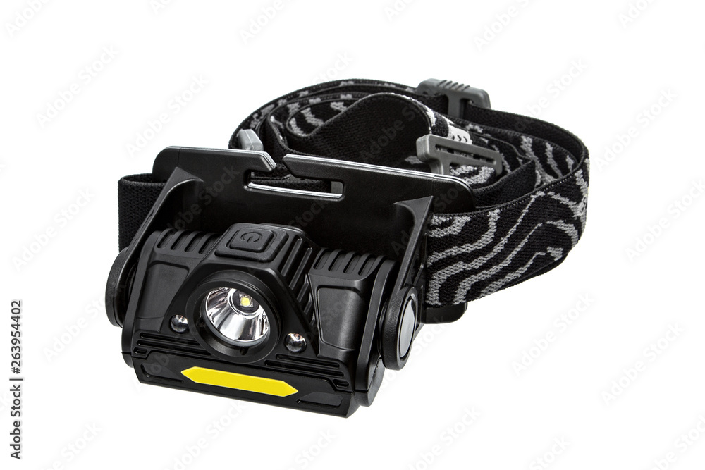 Flashlight head. headlamp, isolated on white back Flashlight head. headlamp, isolated on white back