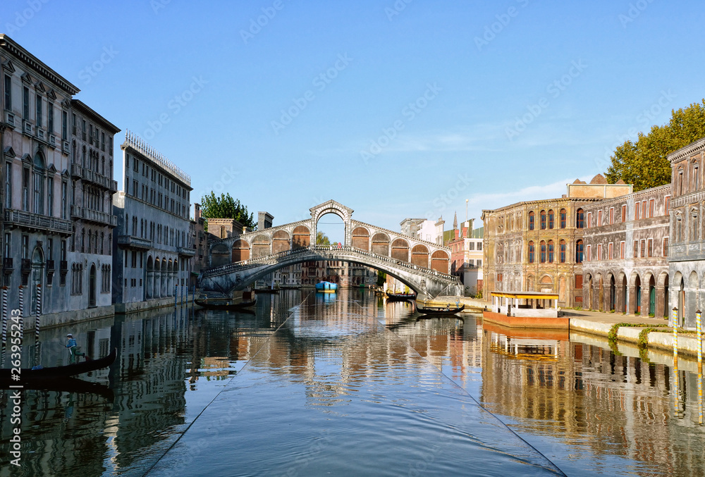 Rimini, Italy: tourists boat in a small Venice inside the entertainment park 