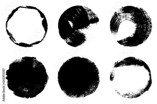 Vector set of hand painted circles for backdrops. Monochrome artistic hand drawn backgrounds. Hand drawn stains round shape set.