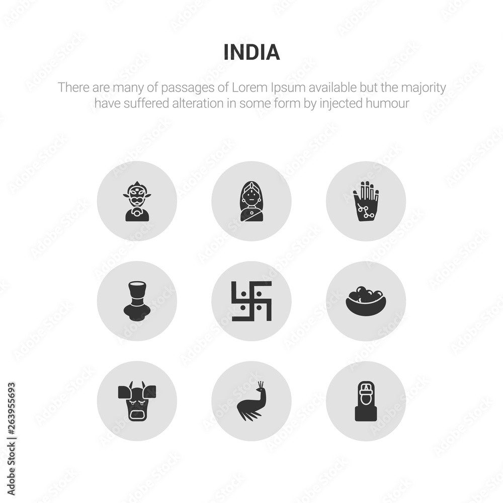 9 round vector icons such as vishnu, peacock, indian cow, laddu, swastica contains indian vase, henna painted hand, gnostic, hanuman. vishnu, peacock, icon3_, gray india icons 9 round vector icons such as vishnu, peacock, indian cow, laddu, swastica contains indian vase, henna painted hand, gnostic, hanuman. vishnu, peacock, icon3_, gray india icons