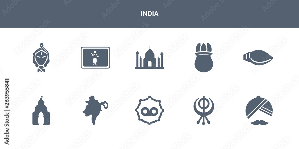 10 india vector icons such as turban, sikhism, telugu language, assam, odisha contains biju janata dal, ugadi, uttar pradesh, bollywood, durga puja. india icons