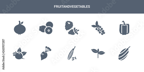 10 fruitandvegetables vector icons such as shallots, basil, beans, beet, beetroot contains bell pepper, berries, blackberry, berries, breast milk fruit. fruitandvegetables icons