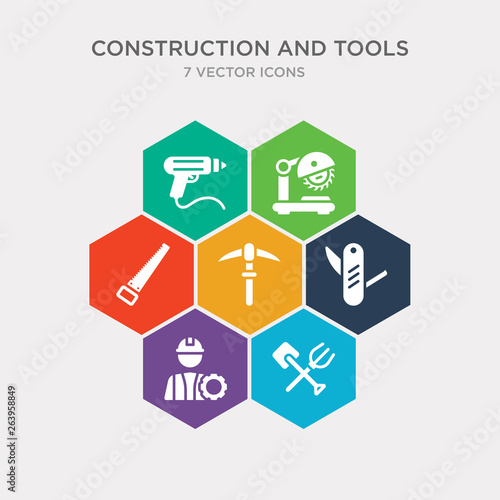 simple set of shovel and fork, mechanic working, jackknife, pickaxe icons, contains such as icons handsaw, chop saw, sealant gun and more. 64x64 pixel perfect. infographics vector