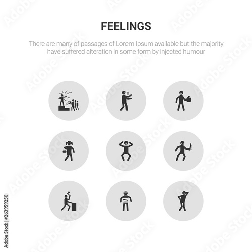 9 round vector icons such as anxious human, sick human, awesome human, awful bad contains beautiful better blah blessed anxious sick icon3_, gray feelings icons