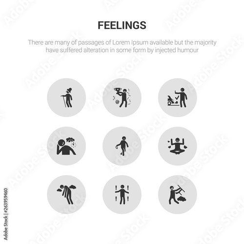 9 round vector icons such as mad human, meh human, miserable human, motivated nervous contains nostalgic ok old optimistic mad meh icon3_, gray feelings icons