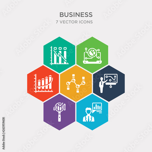 simple set of businessman talking about data analysis, data search interface, person explaining strategy on a board with a sketch, value pointer icons, contains such as icons data analytics upgoing