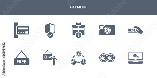 10 payment vector icons such as ecommerce, euro, exchange rate, financial presentation, free contains get money, gift card, giftbox, guaranty shield, insert card. payment icons
