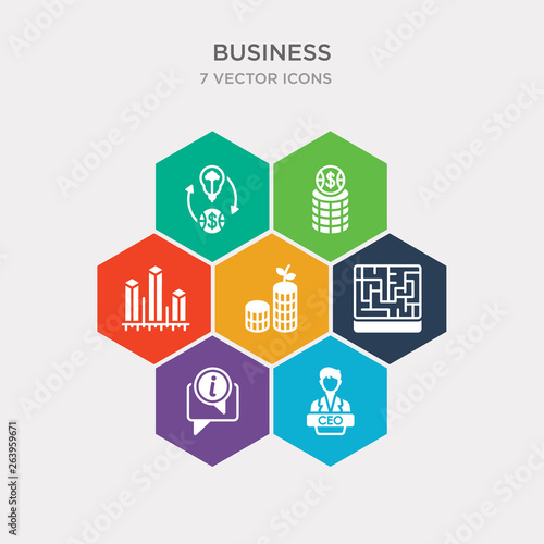 simple set of chief executive officer, information, maze game, money investment icons, contains such as icons business graph, one dollar coins, converting ideas in money and more. 64x64 pixel