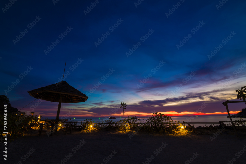 Silhouette sunset at beautiful beach with colorful sky cloud Silhouette sunset at beautiful beach with colorful sky cloud