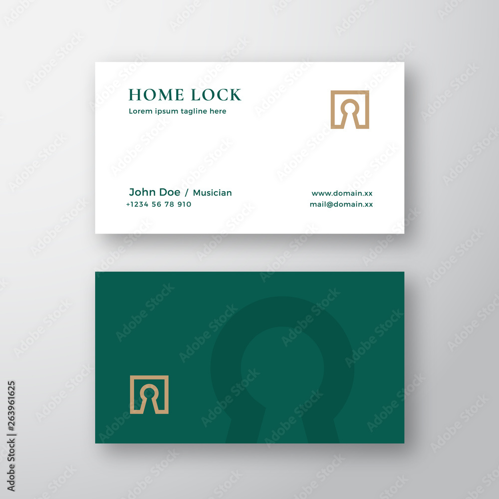 Home Lock Real Estate Abstract Elegant Vector Logo and Business Card Template. Premium Stationary Realistic Mock Up. Modern Typography and Soft Shadows.